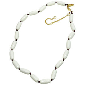 Madewell Enamel Beaded Necklace Antique Cream White Maroon Gold Tone J.Crew